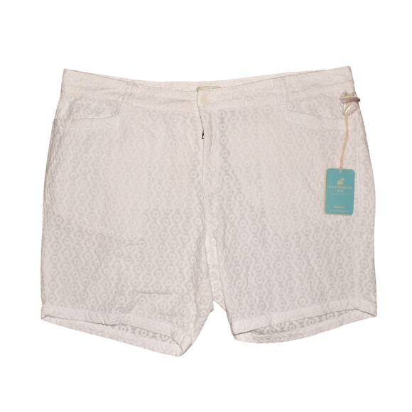 CARIBBEAN JOE NEW $50 White Eyelet Lace Cotton Shorts Pockets Resort Wear 20W - Picture 1 of 4